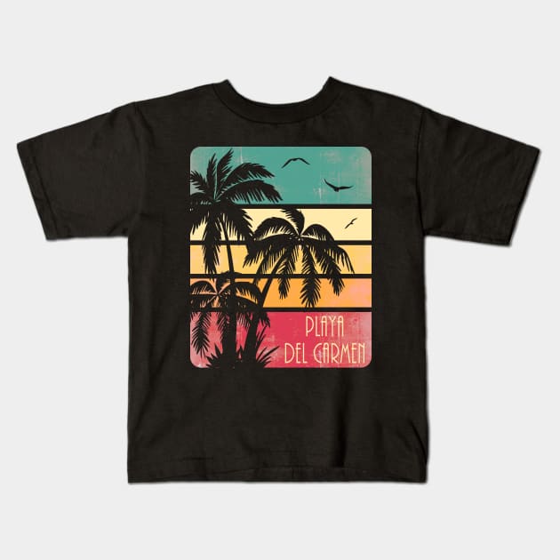 Playa Del Carmen Vintage Sunset Kids T-Shirt by Nerd_art